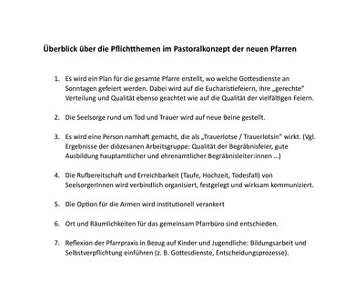 Überblick über die Pflichtthemen im Pastoralkonzept der neuen Pfarren