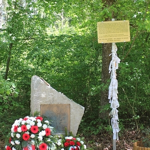 Die Teilnehmenden des „Geh-Denkens“ brachten bei der Gedenktafel beim ehemaligen Haupteingang des KZ-Außenlagers Gunskirchen ihre mitgetragenen Namensbänder an