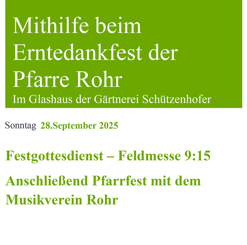 Bitte um Mithilfe beim Erntedankfest der Pfarre Rohr